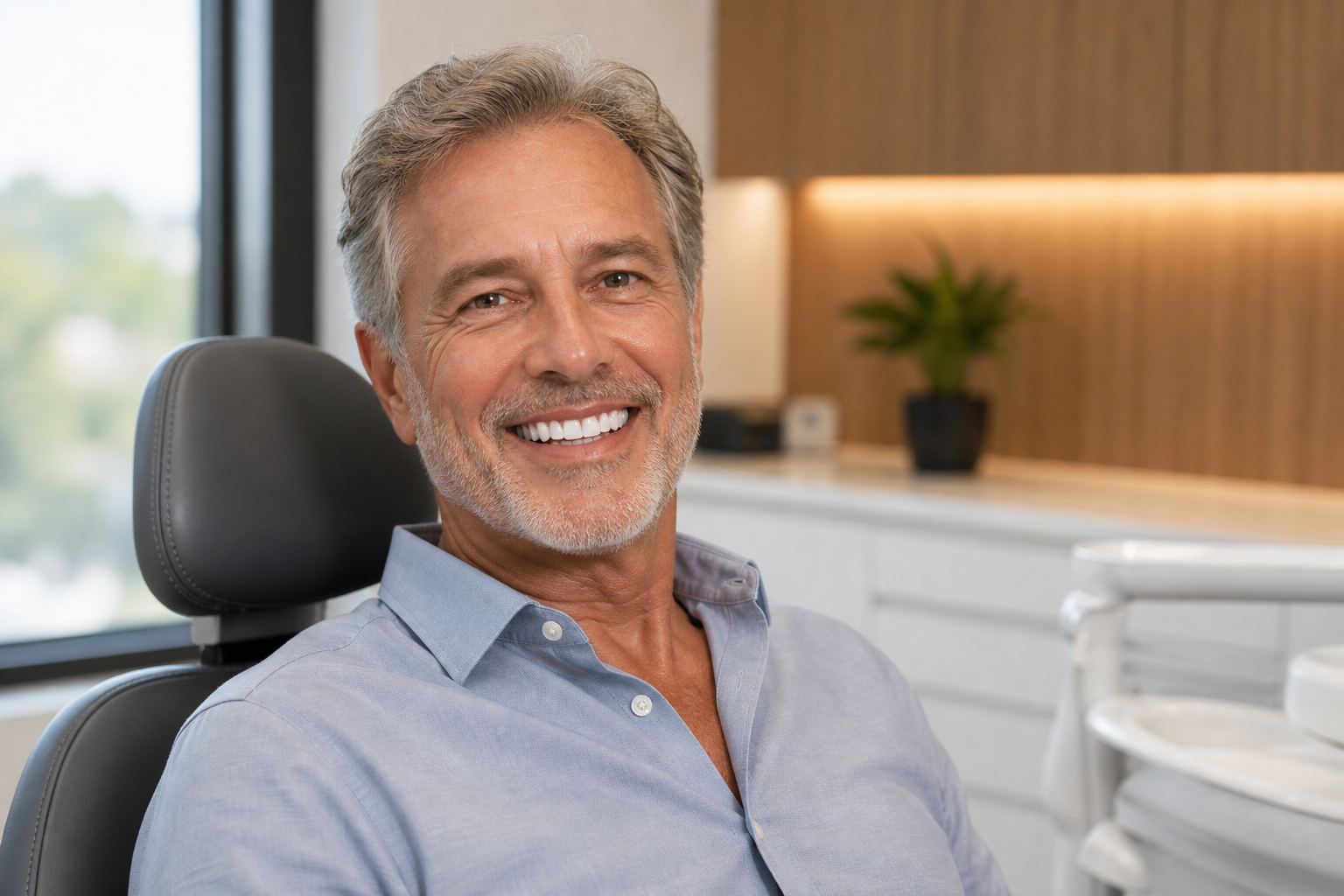 Smiling man after All-on-4 treatment