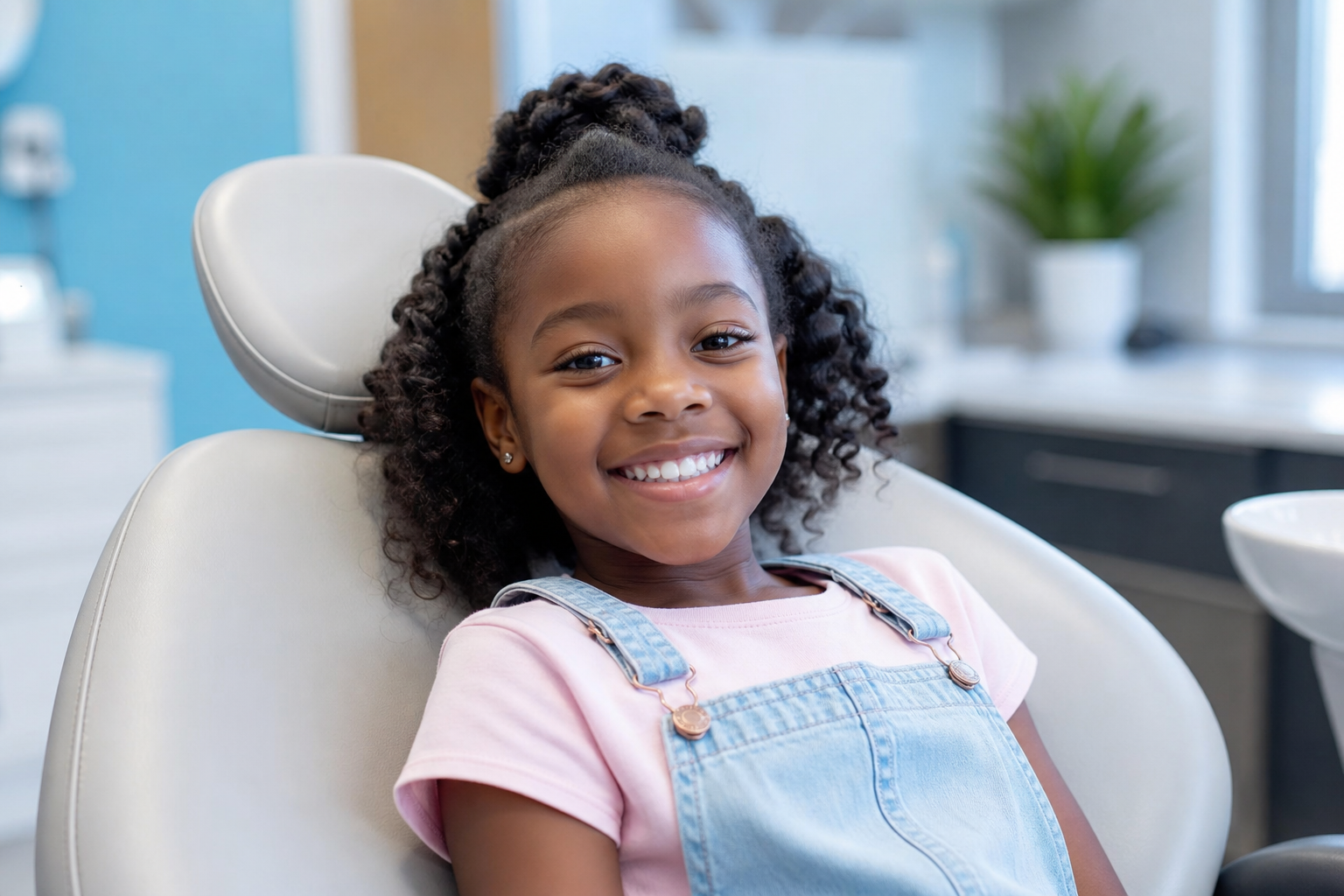 Happy child after a general dentistry visit