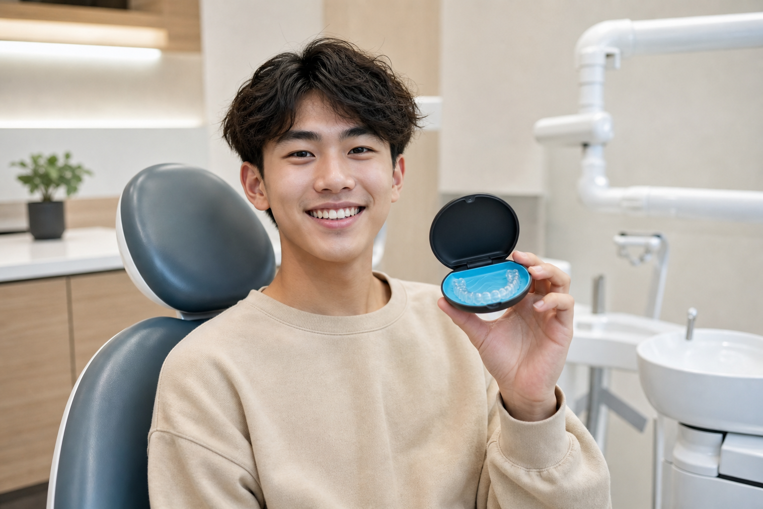 Happy teen with a clear Invisalign aligner
