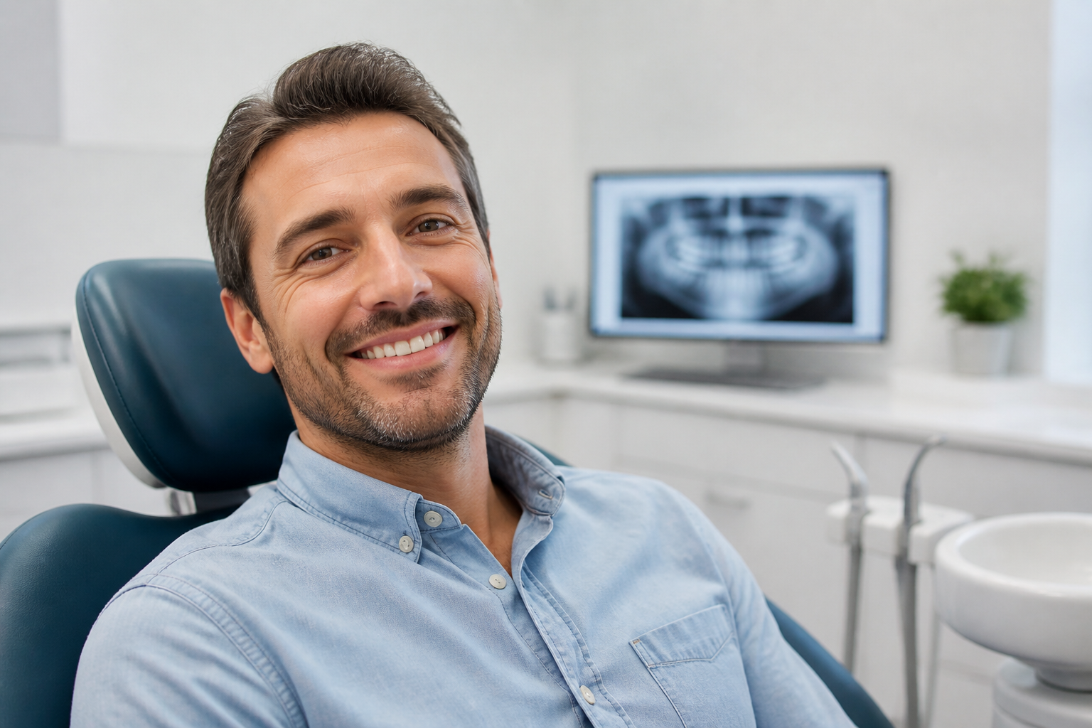 Comfortable smiling man after root canal treatment