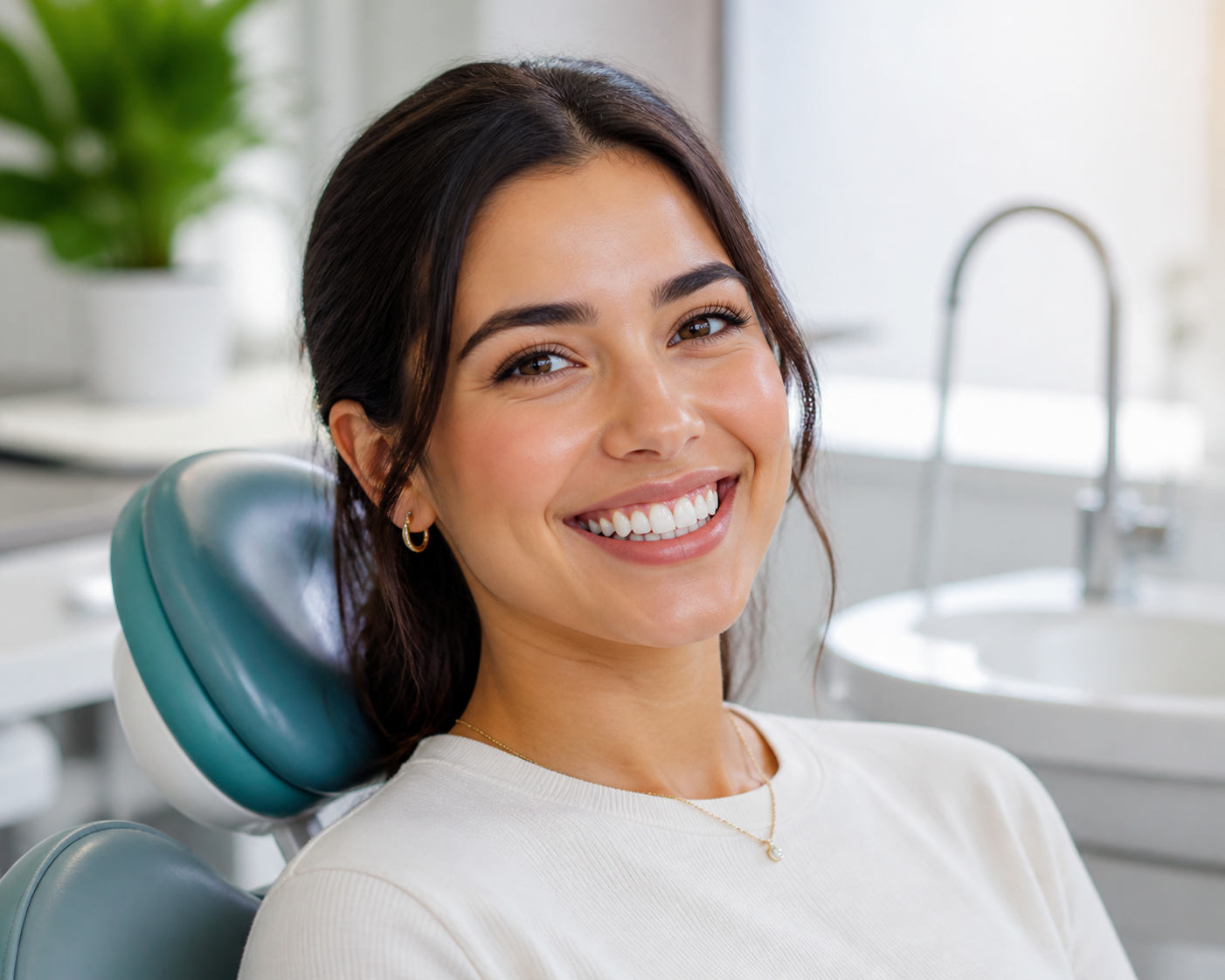 Happy young woman showing her professionally whitened smile